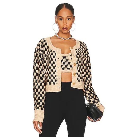 For Love And Lemons Black and Cream Checkered Cardigan - Picture 2 of 9